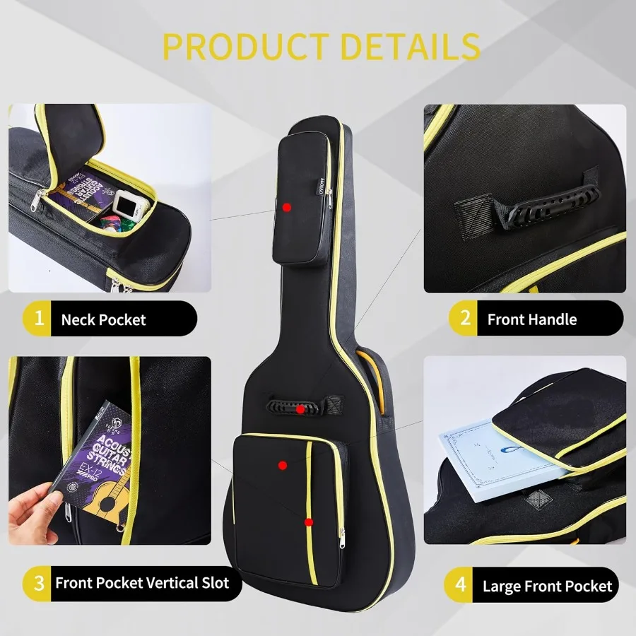 40 41 42 حقيبة جيتار صوتي 600D نسيج نايلون مقاوم للماء 0.35 حافظة جيتار مبطنة سميكة مع 3 جيوب مبطنة جانبية أمامية Ha