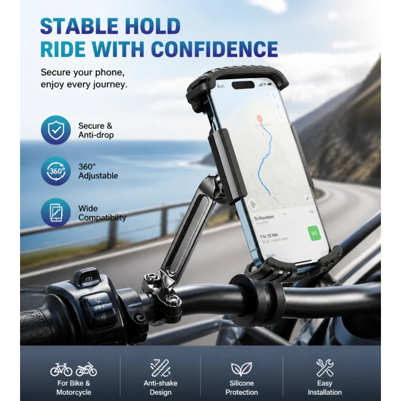 

Adjustable Motorcycle & Bike Phone Holder, Up & Down Navigation Mount for Cycling