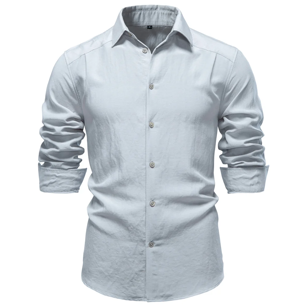 New Old Money Wrinkled Long-sleeve Shirts Men's Cotton Lined Button down Shirt Soft Lyocell Casual Business Solid Spring Tops