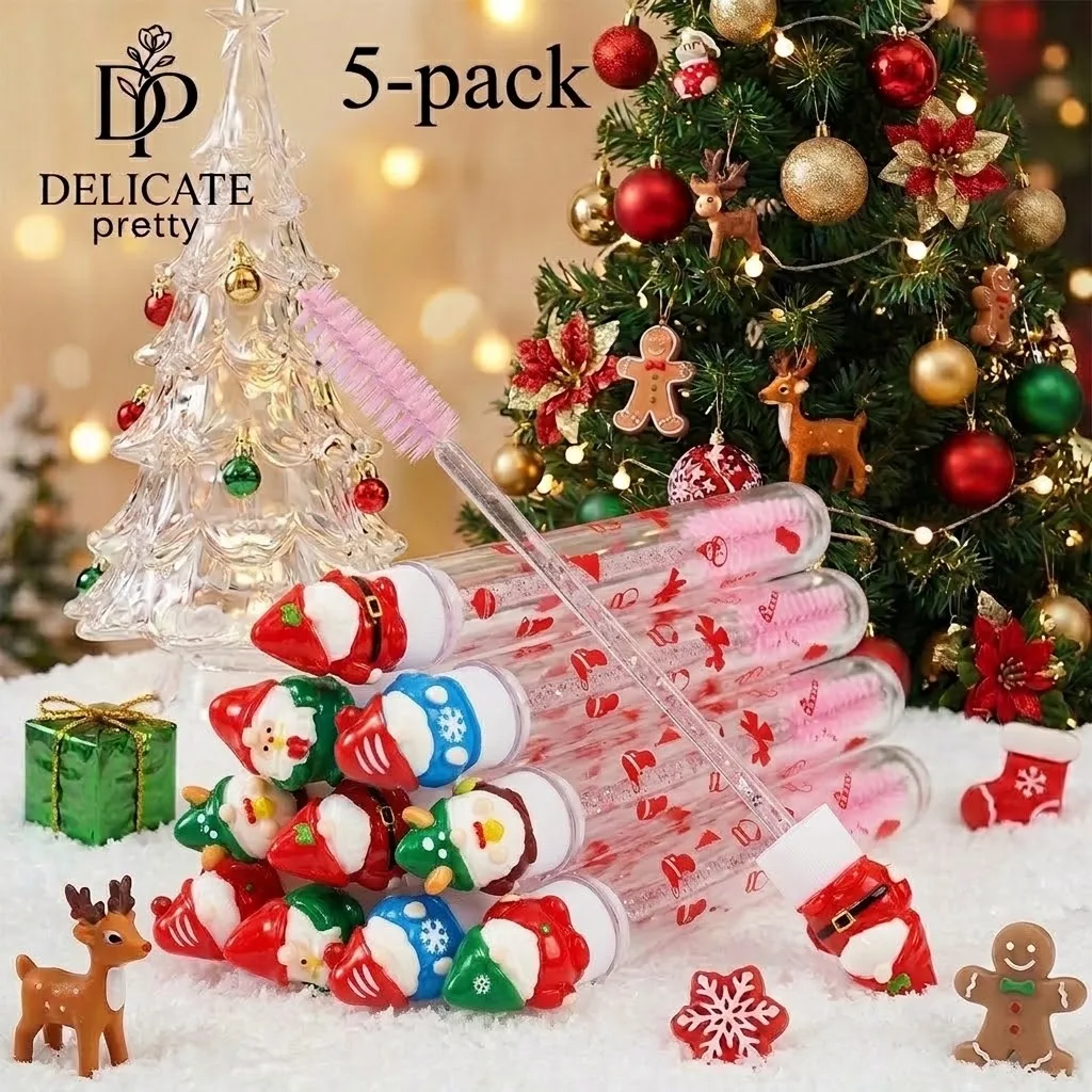 5 Pcs Santa Claus Eyelash & Eyebrow Brush Spoolies Lash Comb Grooming Tool, Cute Women's Makeup Brushes, Perfect Christmas Gift