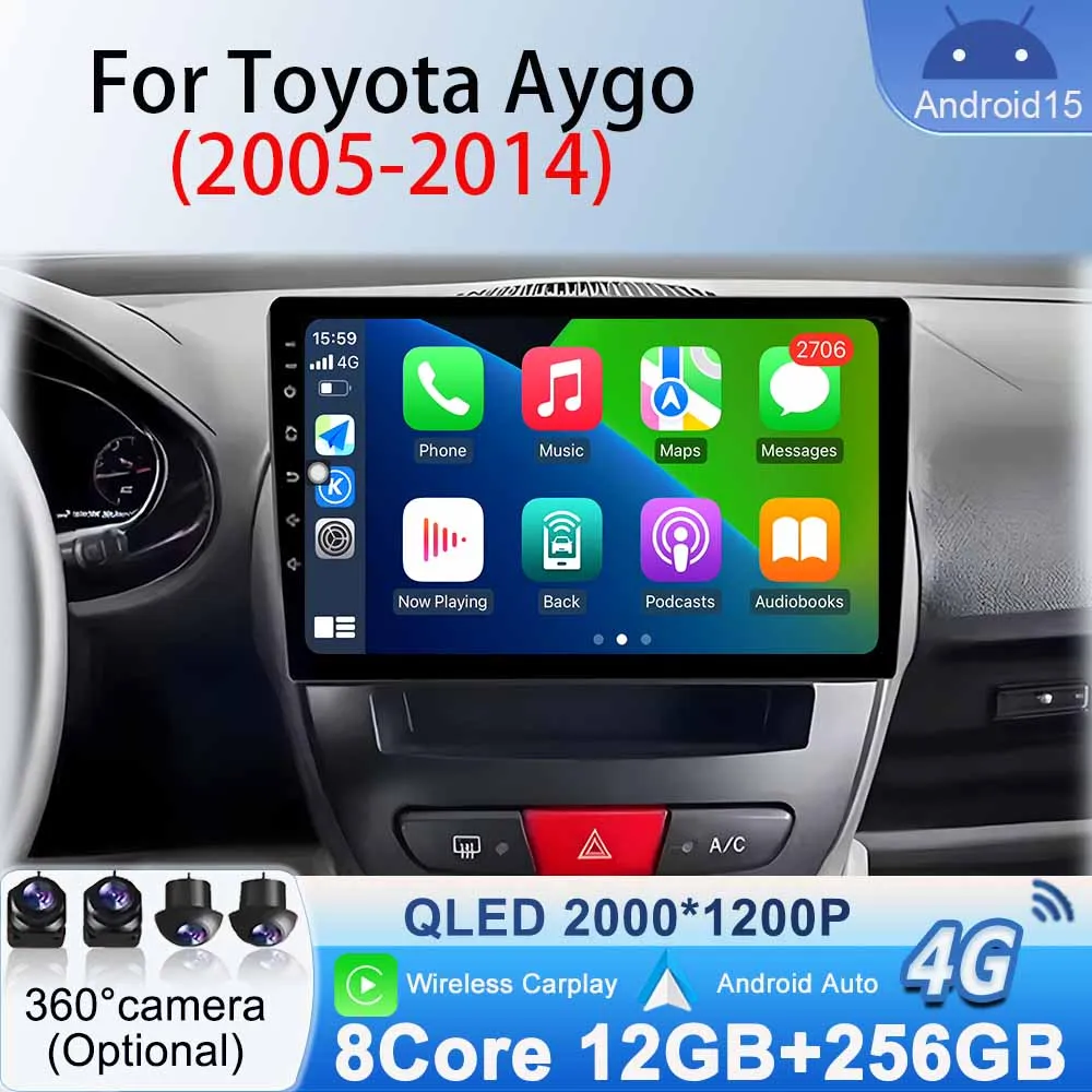 

WiFi Bluetooth Player for Toyota Aygo 2005 - 2014 No 2din Head Unit Android 15 GPS Navigation Car Radio Stereo Multimedia Video