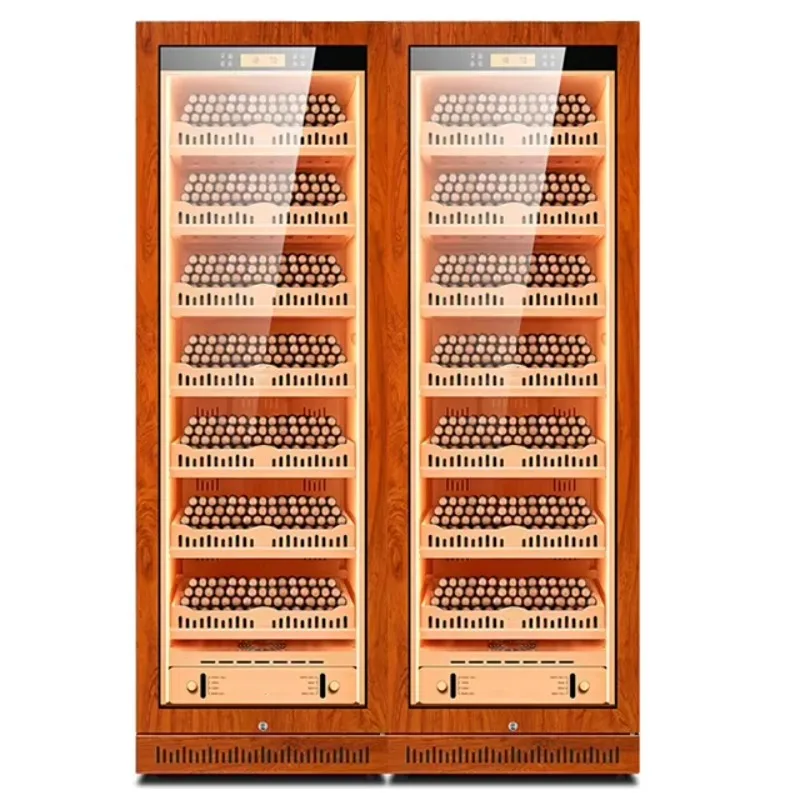 Large Capacity Dual Door Spanish Cedar Wood Liner Cabinet Cigar Storage Compressor Cigar Humidors 860L
