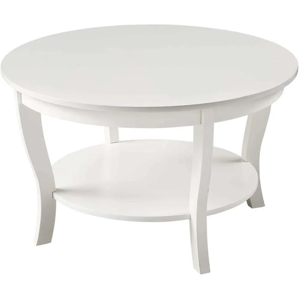 

Traditional Round Coffee Table, 30 Inches; Classic Living Room Table; Center Table with Storage Shelves,Customizable