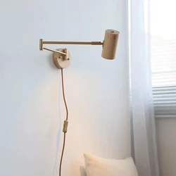 Walnut Log Solid wood Rocker Arm Wall Lamps Japan Style Foldable Retractable Long Arm Lamp Bedroom Bedside Reading Wall Lights