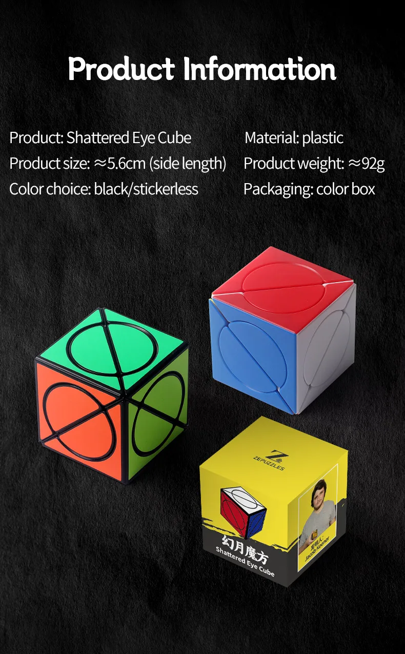 ZEPUZZLES Shattered Eye Cube Magic Speed Cube Vreemde vorm puzzel Stickerloze kubus puzzel speelgoed kinderen cadeau Cubo Magico