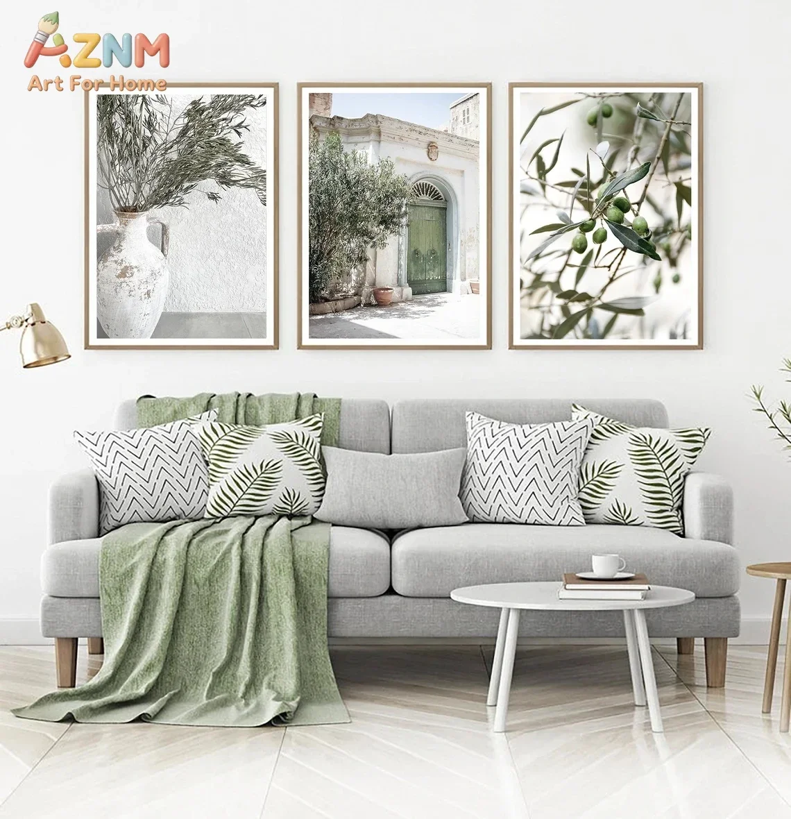 AZNM Minimalist Mediterranean Olive Branch Wall Art Canvas Print Unframed Rustic Green Vase Doorway Scenery Poster For Living Ro