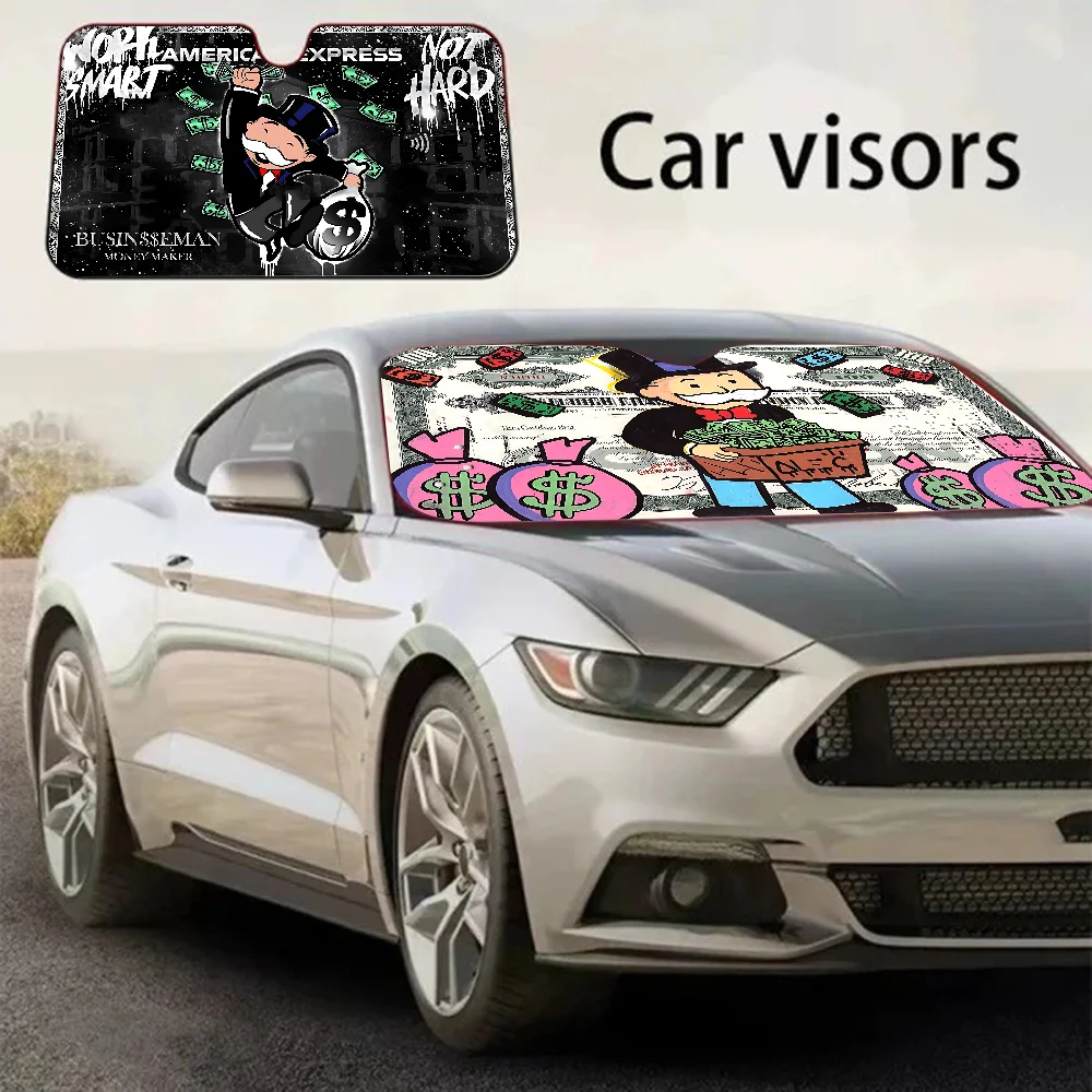 Cartoon Luxury D-Dollar M-MonopolyS Car Windshield Foldable Sun Shade Cover Block Reflector Portable Breathable Anti UV Screen