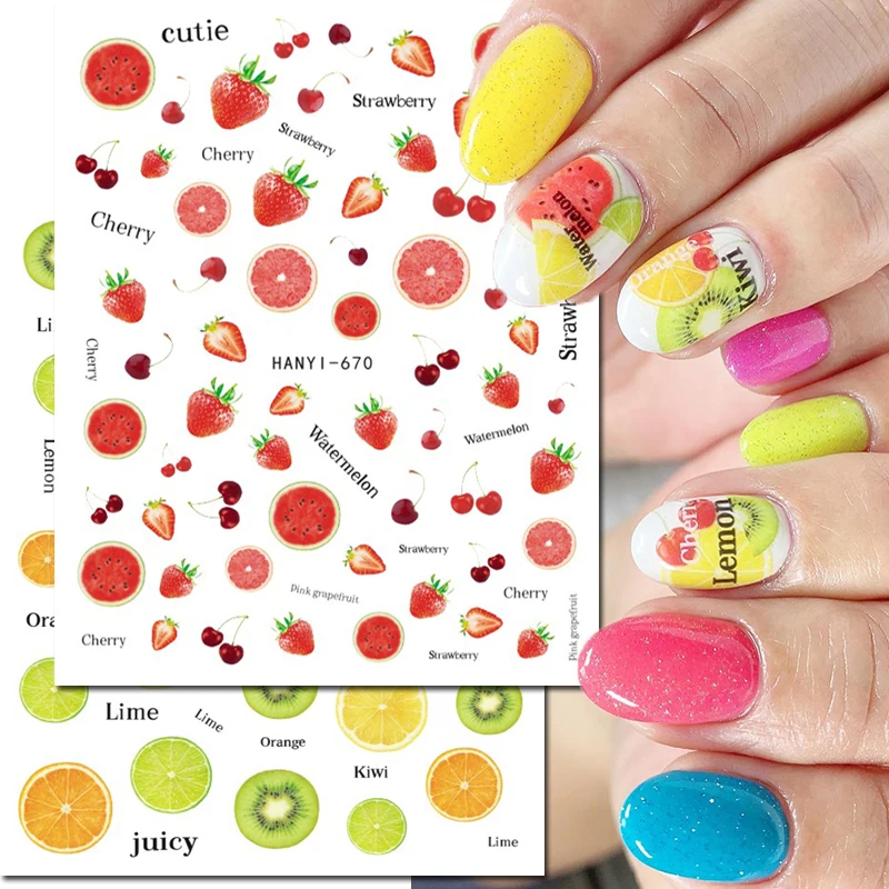 

3d Nail Art Stickers Summer Fruits Cherry Strawberry Watermelon Oranges Kiwi Nails Decals Decorations For Manicures