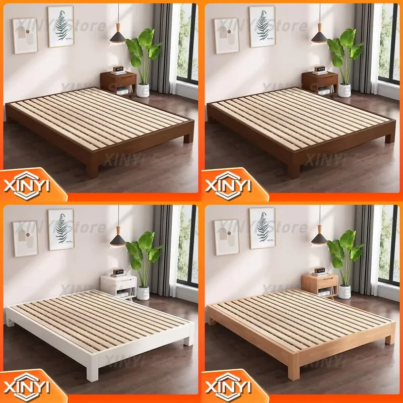 Solid Wood Platform Bed Frame for Nordic Tatami Style Minimalist Bed Base with Sturdy Slats for Home Apartment Dormitory