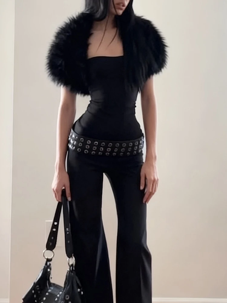 Weird Puss Trend Classic 2-Piece Set Women Sexy Furry Shawl+Sleeveless Tank Top Fashion Party Club Stretch Skinny Activi Outfits