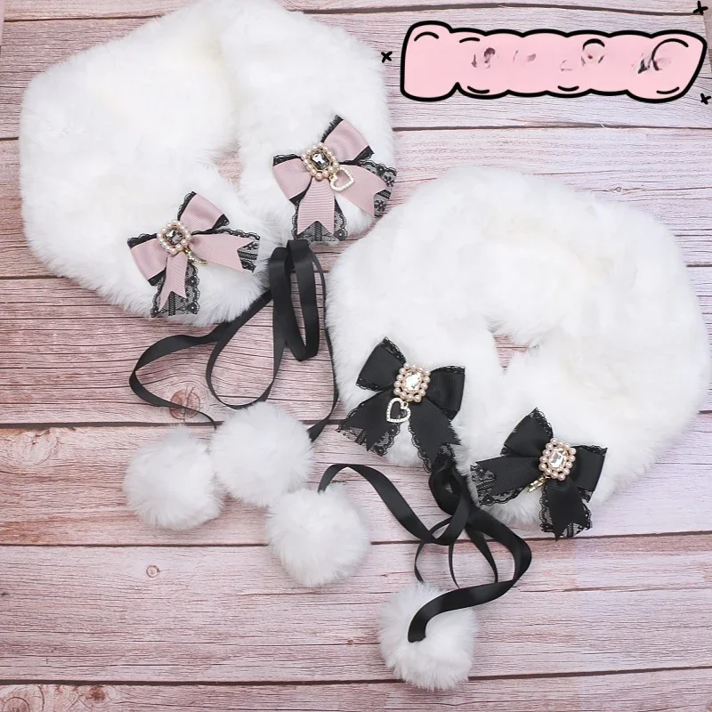

Fashion Fur Ball Decor Collar Shawl Furry Fur Collar For Winter Coat Fashion Faux Fur Fake Scarf Parkas Coat Collar Scarves