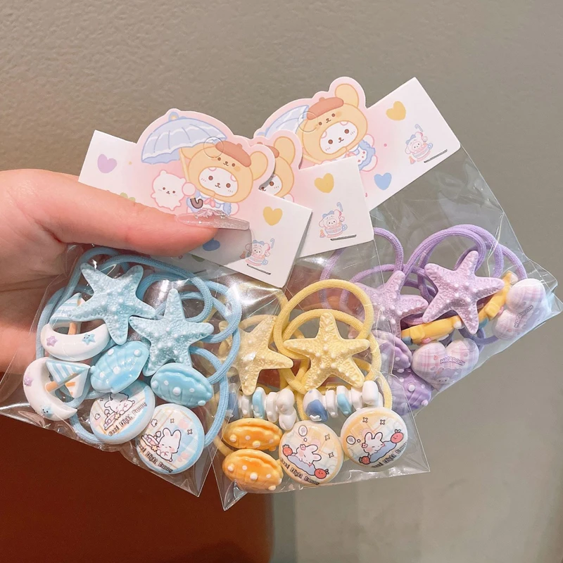 8 Pcs Children's Hair Bands Pink Starfish Shell Hairband Hair Accessories Baby Small Rubber Bands Hair-friendly Girls Hair Ties view 2