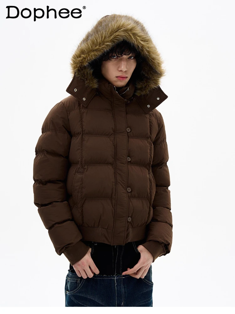 سترات رجالية بقلنسوة على الطراز الأمريكي الجديد لشتاء 2025 معاطف وسيم راقية للزوجين سترات مريحة دافئة بلون سادة عصرية #1