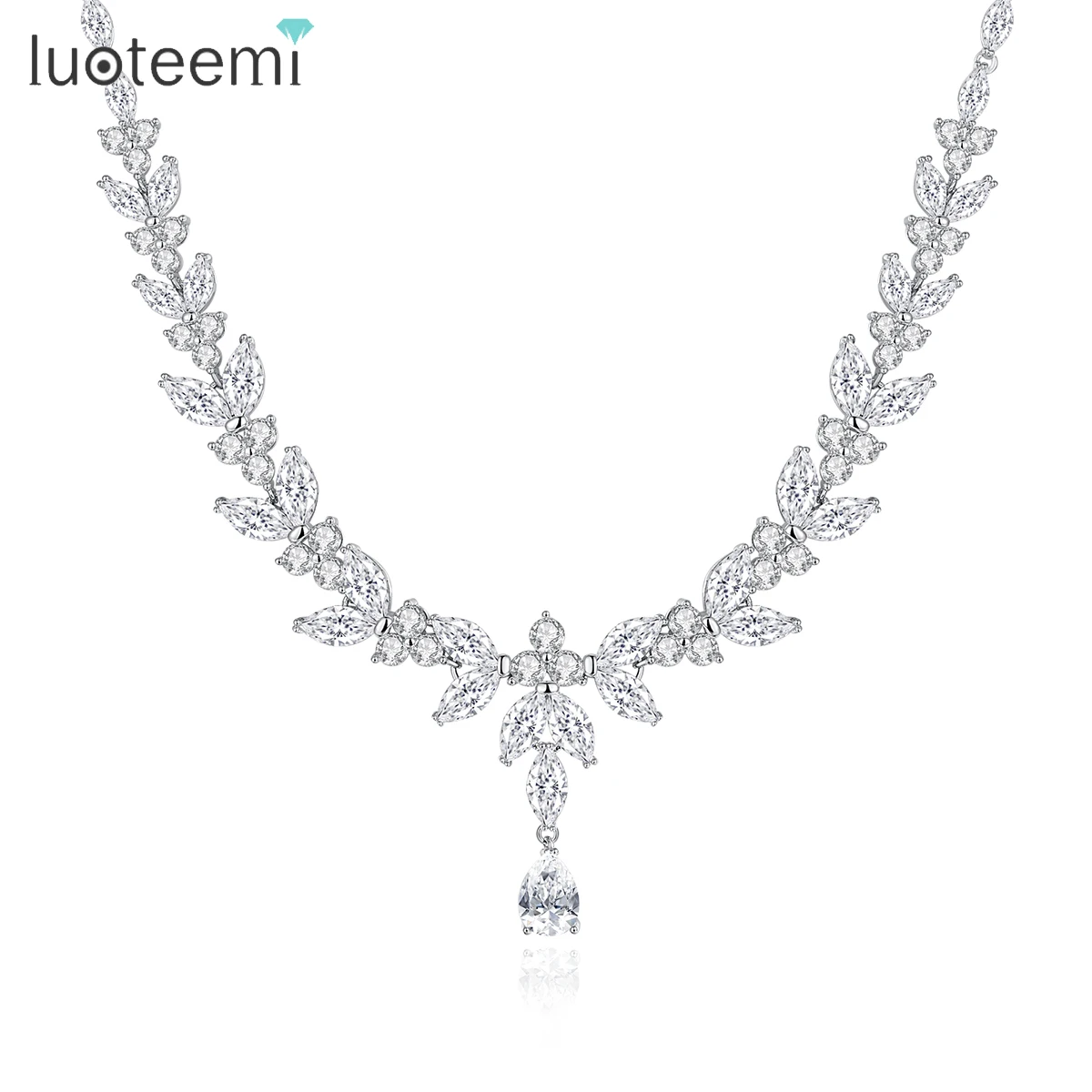 

LUOTEEMI Silver Color AAA CZ Necklaces Waterdrop Dangle Elegant Accessories Exquisite Dating Wedding Jewelry Bridal Decoration