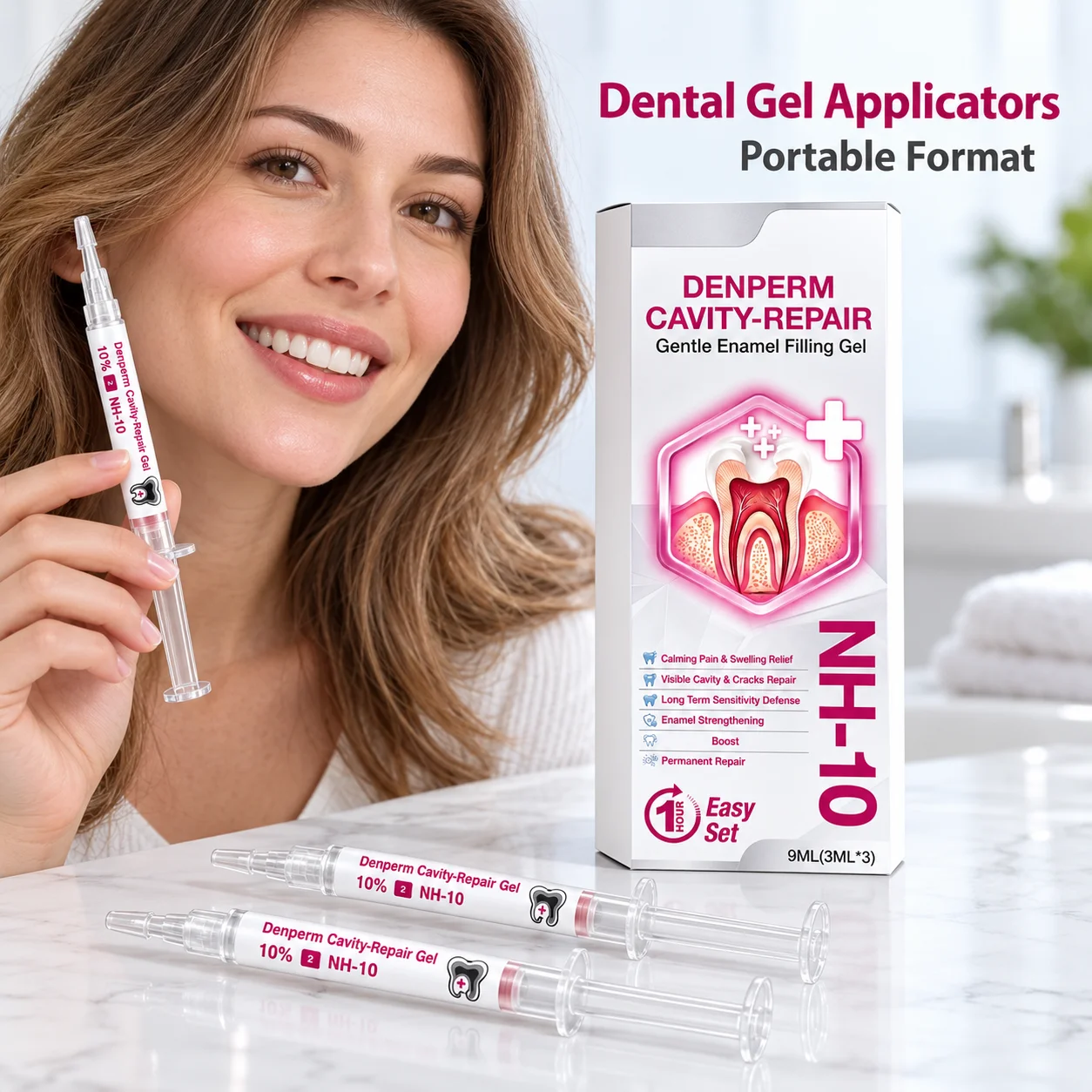 3ml Enamel Filling Gel In A Three Piece Set With Syringe Style Dispensers And Clear Protective Caps Supplied In A Printed Carton