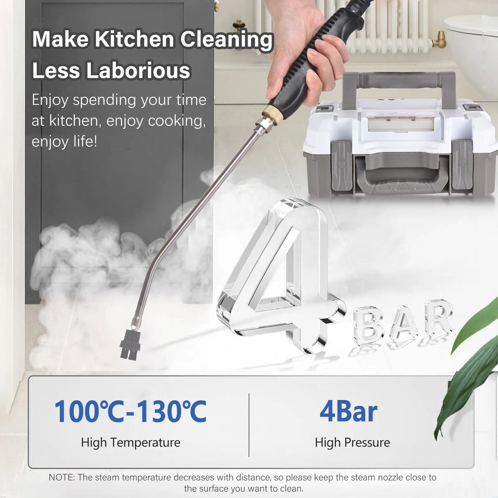 2000W Portable Steam Cleaner High Temperature Pressurized Steam Cleaning Machine Steamer for Kitchen Livingroom Bathroom Car