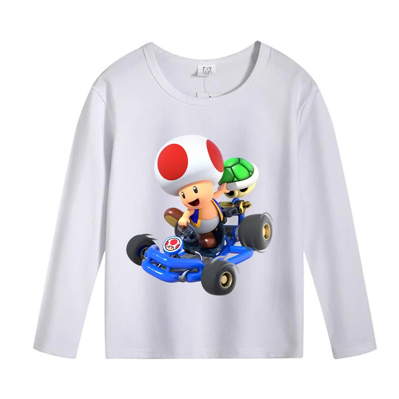 Super Mario Mens Womens O-Neck Long Sleeve T-Shirt White Cotton Top Casual Soft Book T-Shirts Spring Autumn Childrens Base Layer