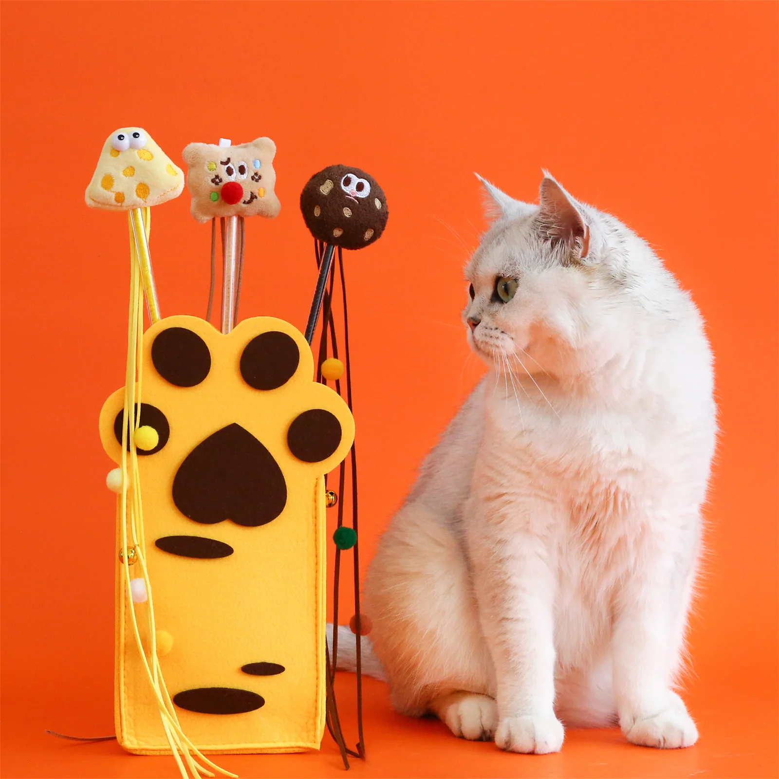 3Pcs Pet Cat Cat Interactive Toys Cookie Toast Cheese Cute Plush Tassels Interactive And Soothing Toy Stick