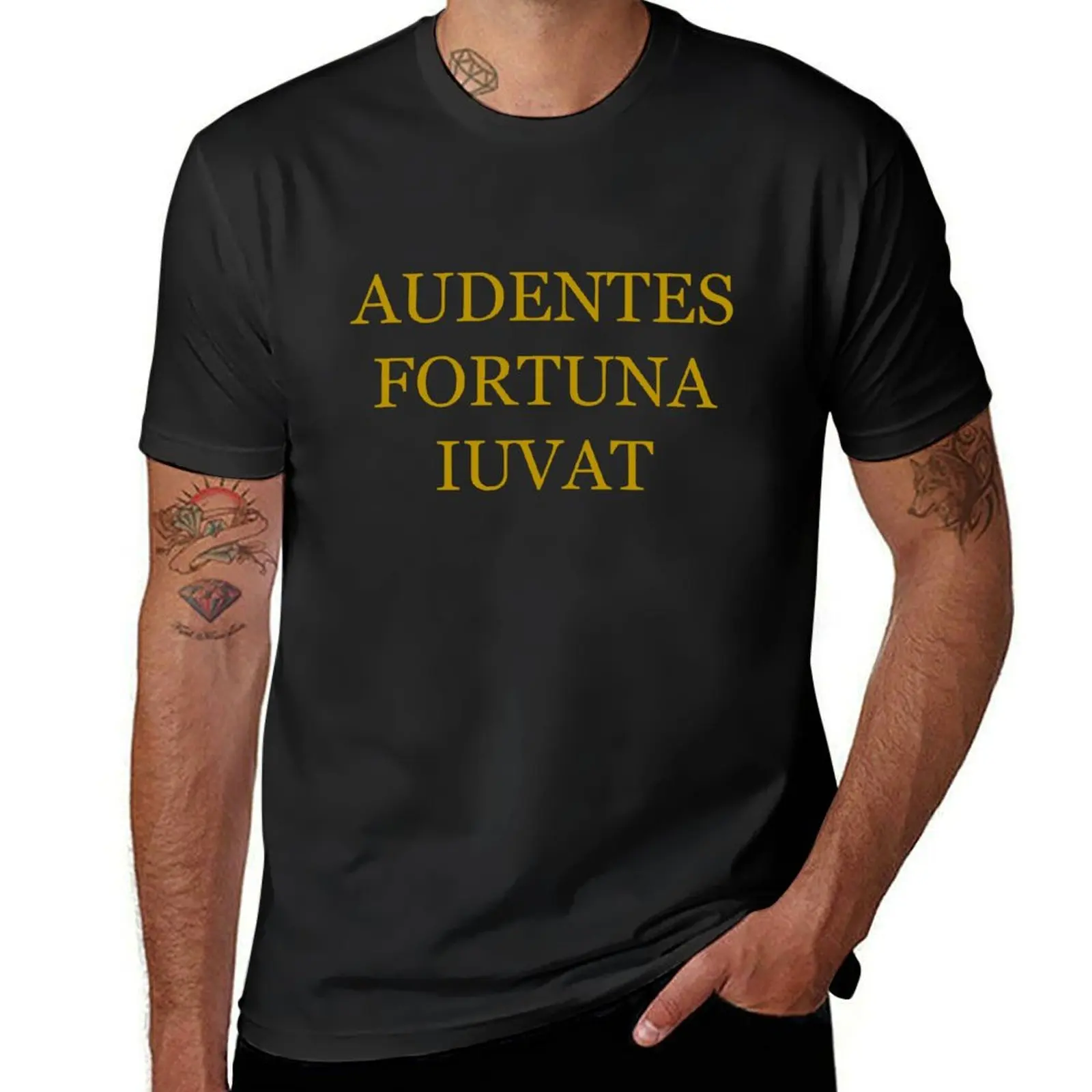 

Latin quote- Audentes fortuna iuvat T-Shirt tees sports fans summer 2025 mens funny t shirts