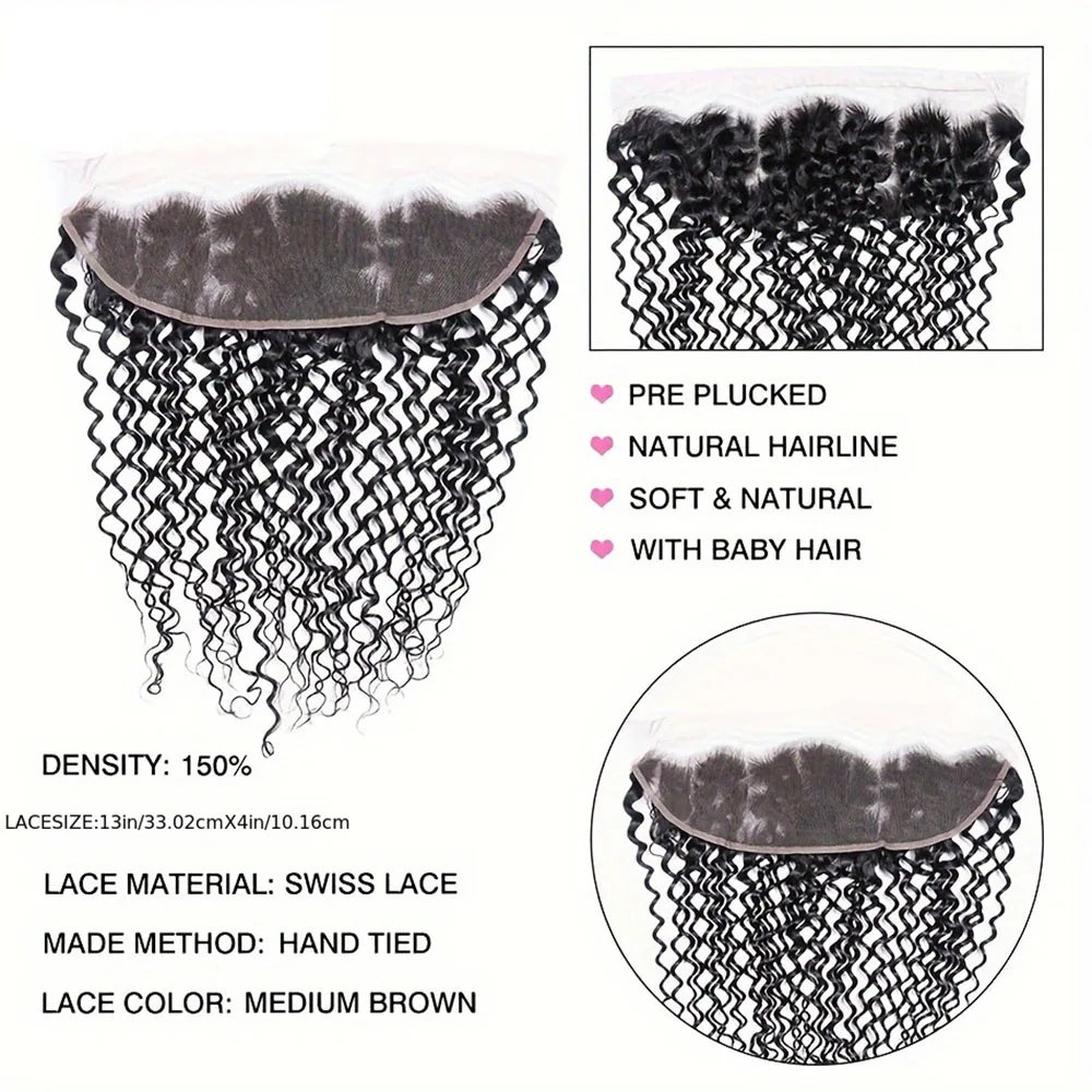 変態カーリー人毛バンドル レース前頭ブラジリアンヘア織りバンドル 13x4 透明レース前頭閉鎖付き 女性用