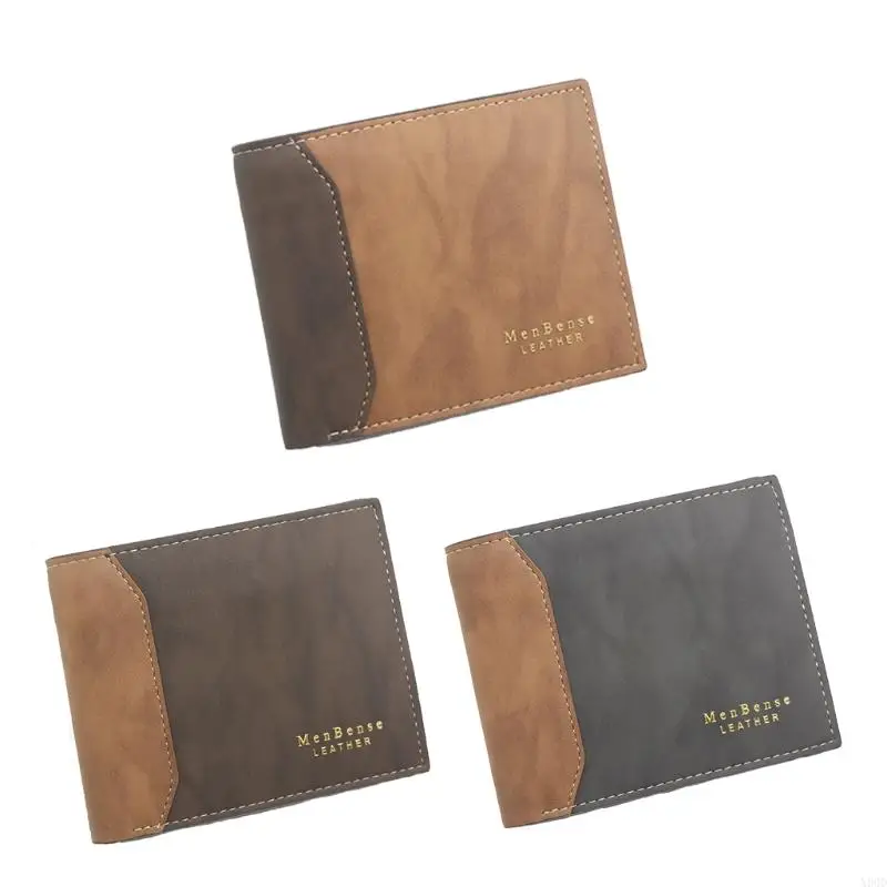 X90D Mens Faux Leather Small Bifold Wallet Contrast Color Credit Card Holders Zippered Double Coin Purse Business Bag