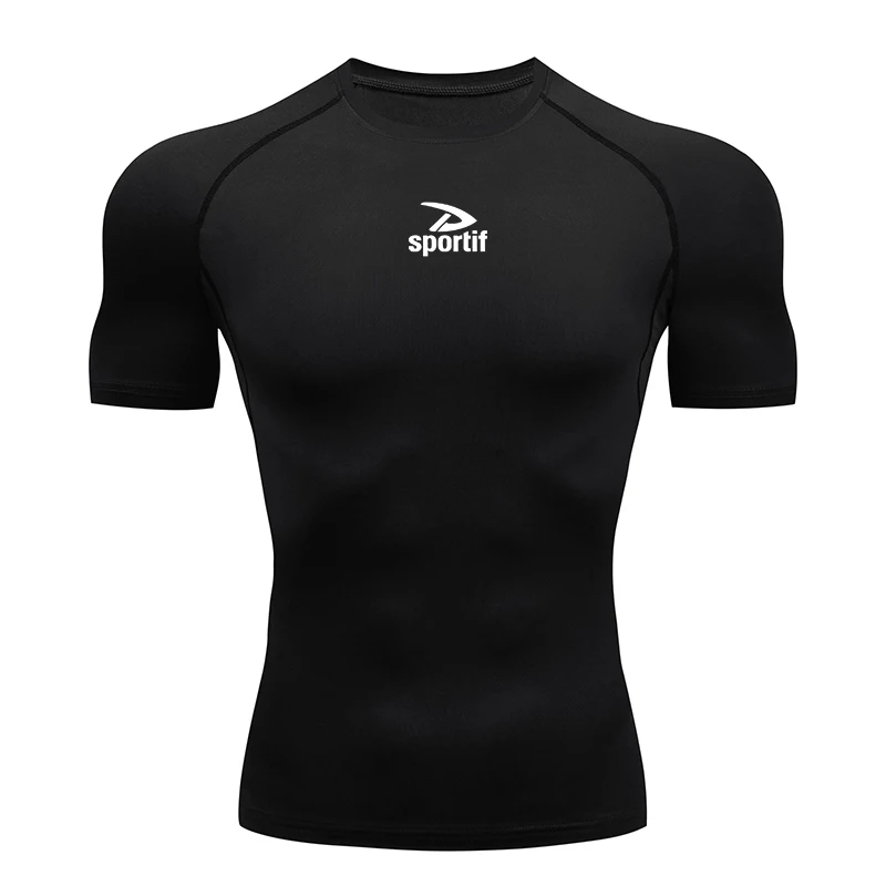 

Muscle Compression Shirt Men Gym Fitness Sport Running T-Shirt Tops SPORTIF Quick Dry Short Sleeve Compression Shirt For Men