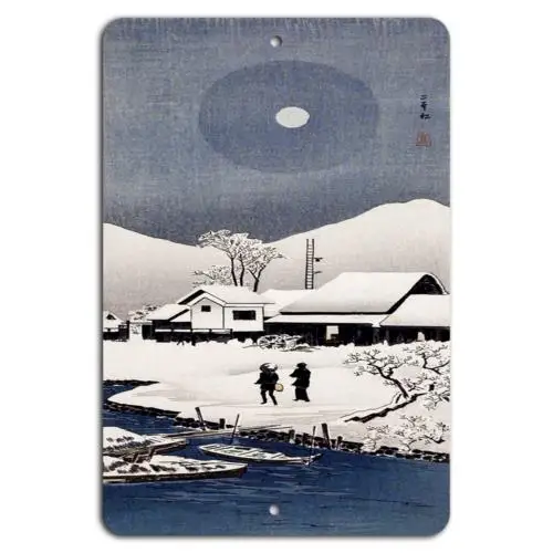 Winter Serenity: Silent Night in Snowy Village-Aluminum-tin sign