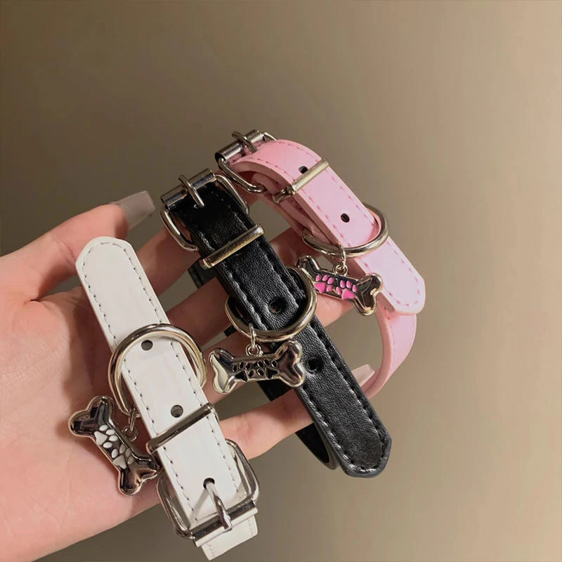 1Pcs Y2K Sweet Cool PU Leather Dog Claw Bone Charms Choker Punk Collar Chain Necklace for Women Party Jewelry Gifts Colorful
