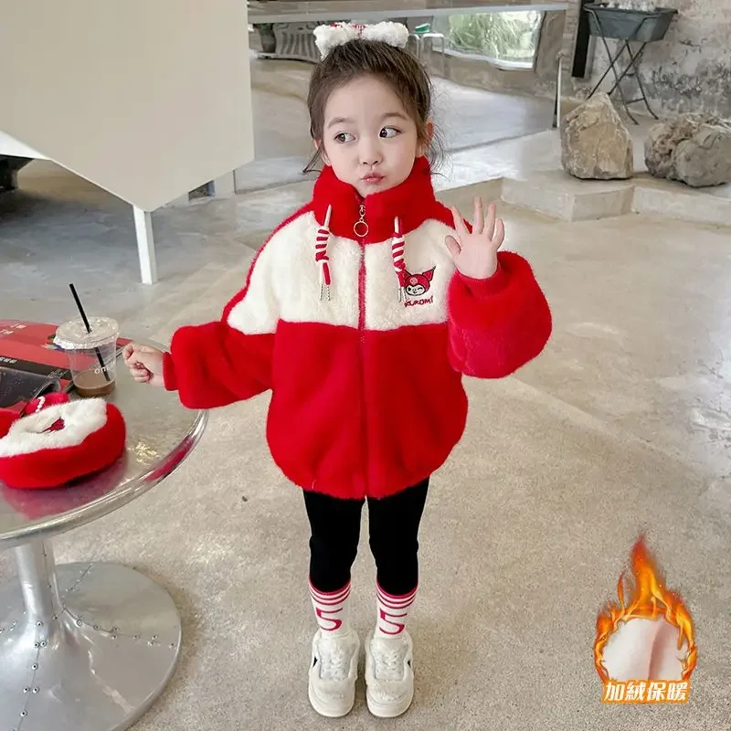 Sanrio Kuromi Cute Girls Autumn and Winter Comfortable, Soft, Fashionable and Versatile Western Style Cartoon Warm Cotton Jacket