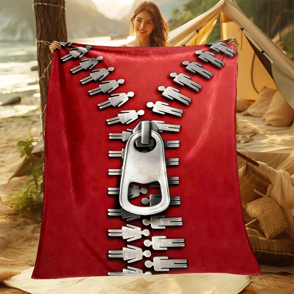 Ultra-Soft Flannel Throw Blanket with Unique 3D Zipper Print - Versatile & Reversible, Perfect for Bed, Sofa, Camping, and Trave