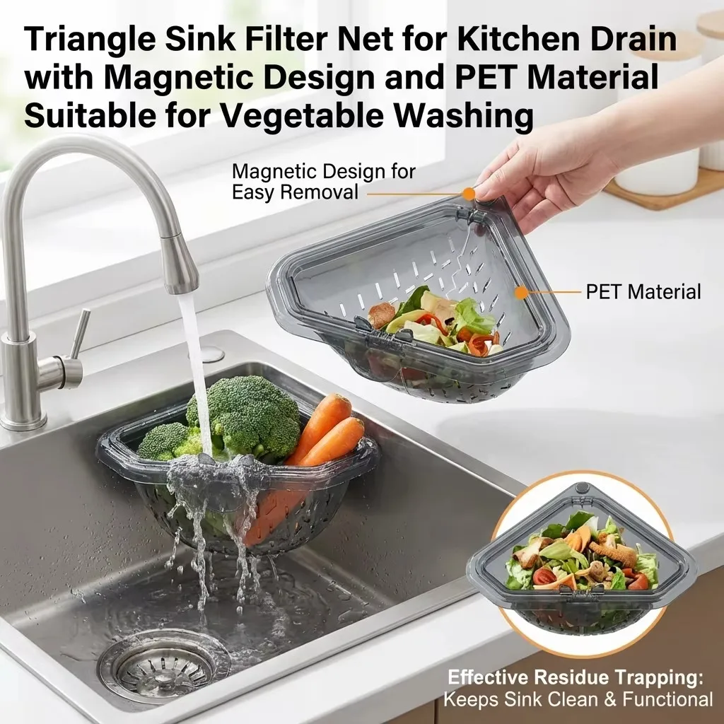 Magnetic Sink Drain Basket Triangle Vegetable and Fruit Drainage Basket Food Waste Filter Collector Kitchen Storage Organizer