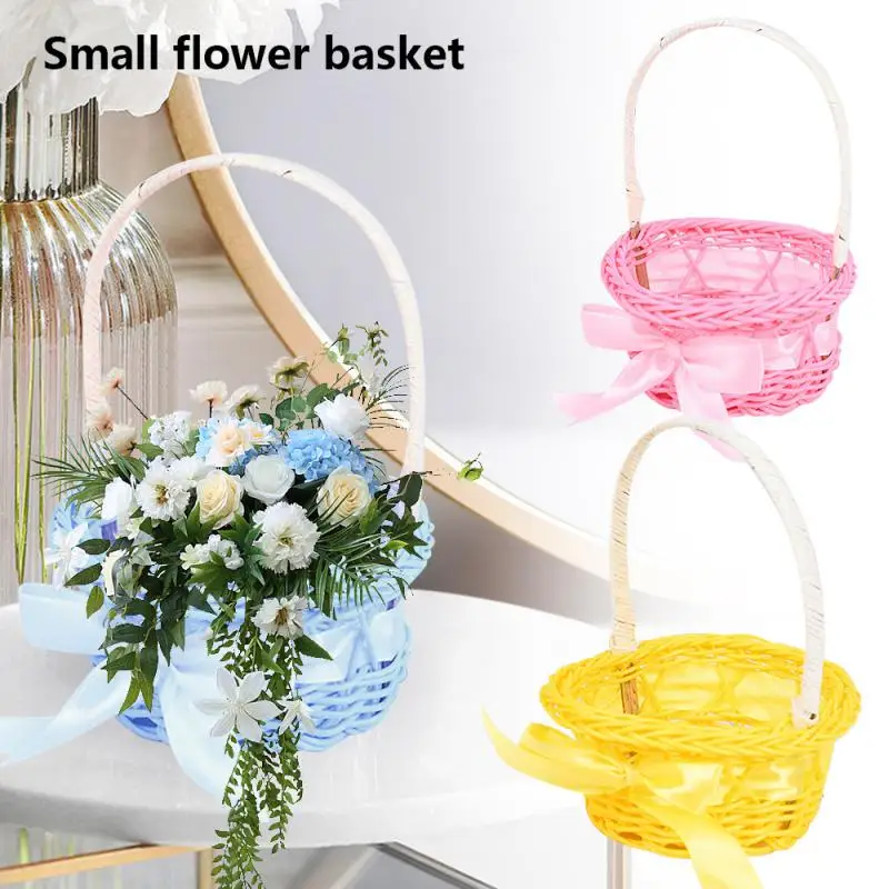 A Gift Basket Durable Adopt High-quality Plastic Rattan Material Portable Holiday Decoration Knit Household Flower Basket