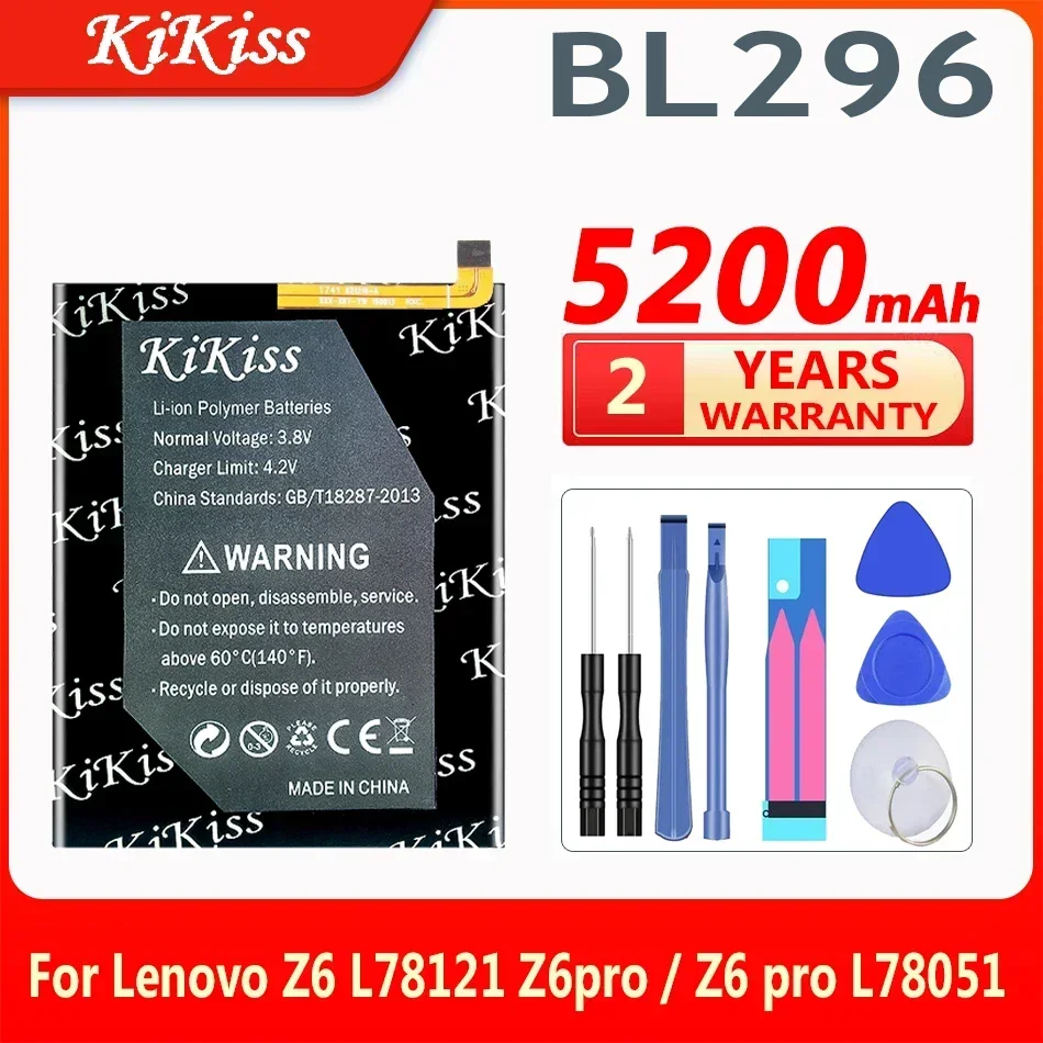 

Высококачественный аккумулятор KiKiss 5200 мАч BL296 для Lenovo Z6 L78121, Z6pro / Z6 pro L78051 BL 296, Фотоэлементы + Бесплатные инструменты