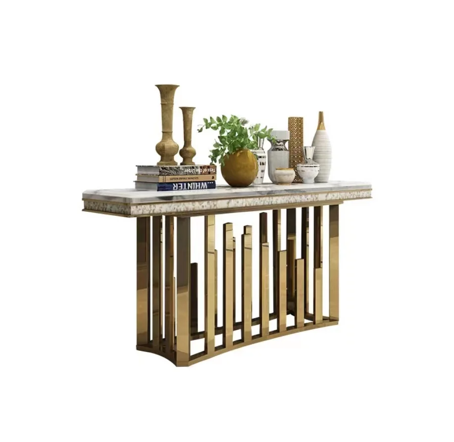 Fashion Modern light luxury entry marble entrance table household entry stainless steel rack living room partition entrance