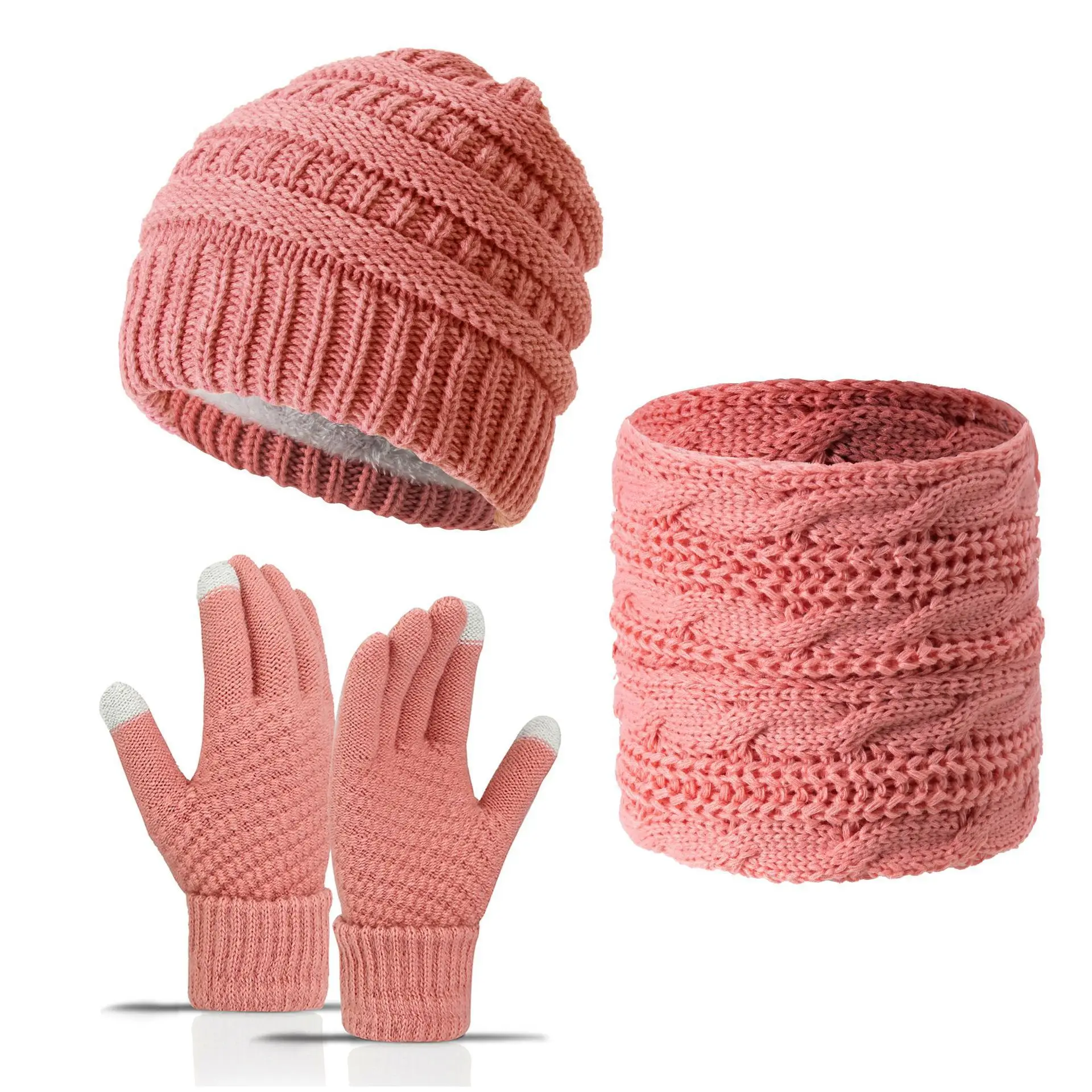 Fashion Headwear Thickened Fleece Knit Hat Warm three-piece Set  Outdoor Cycling Warm ear-protecting Windproof Hood Scarf 7T1