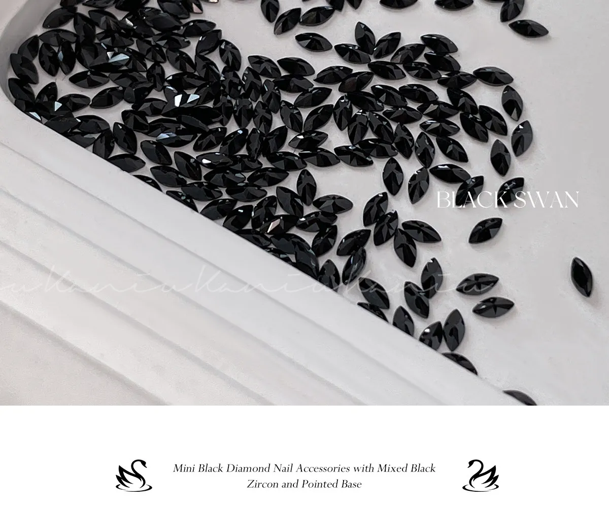 Kaniu Flash Black Flat-Back Zirkon Nail Art 5A Mini Silber Tropfen Schwan Strass Material Kit – Detail 9