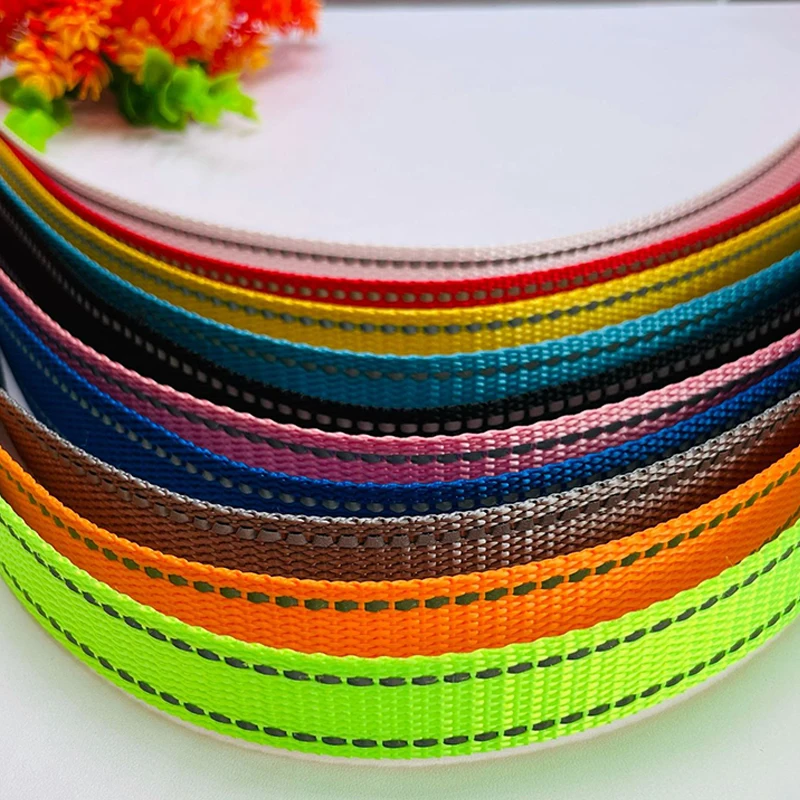 15mm Refletive Line Polyester Webbing 1mm Thickness 50 Yards For Handbag Backpack Strap Pet Collar DIY Sewing Accessories