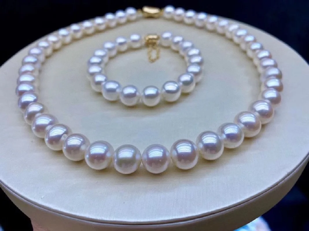 

Unmatched AAA 10-11mm Natural REAL ROUND akoya White pearl necklace 18inch bracelet 7.5-8in 925s Fine Jewelry Gifts box