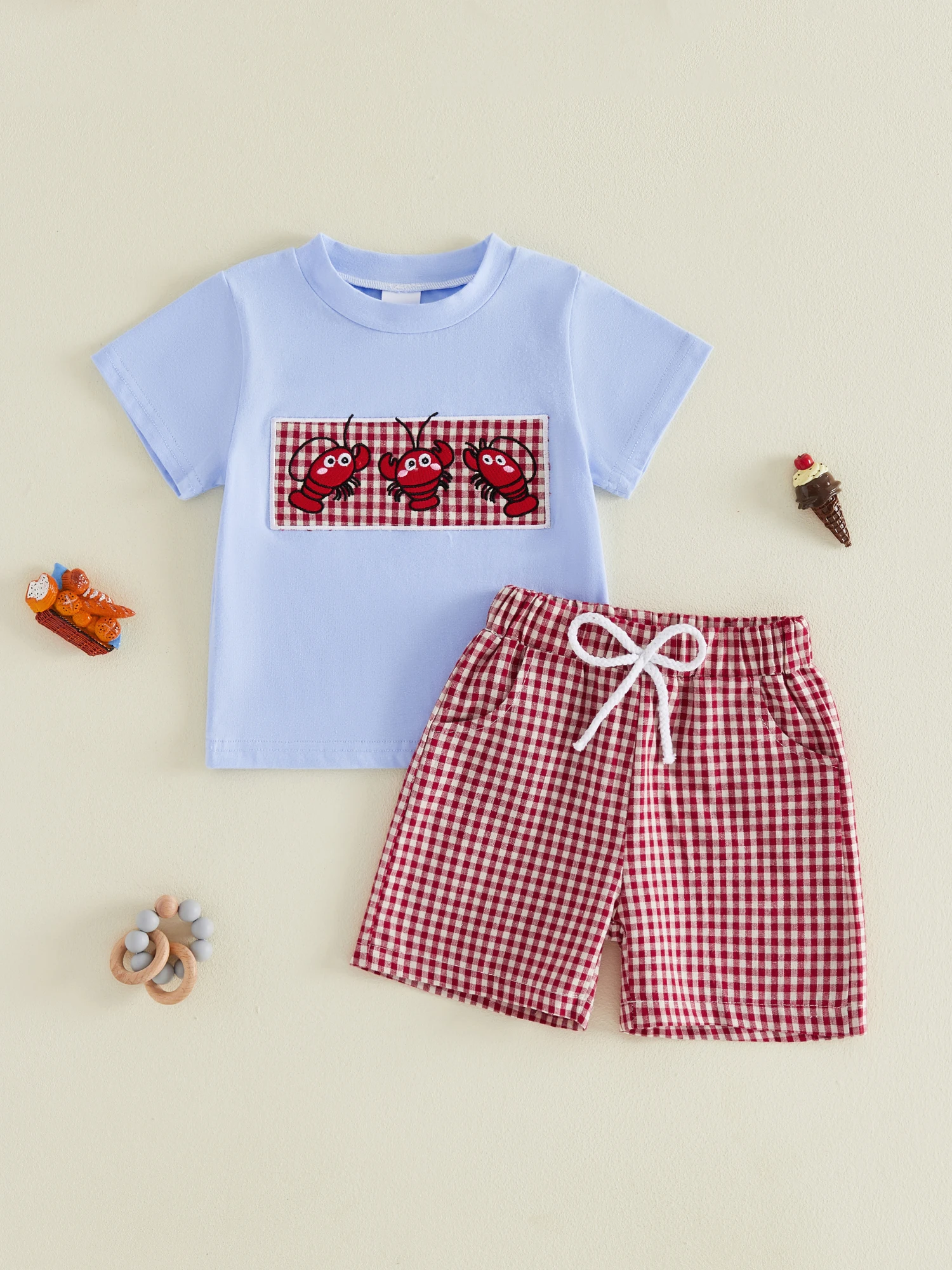 

Adorable Baby Boy Outfit with Cute Dinosaur Applique Short Sleeve Tee and Denim Shorts 2 Piece Set for Summer Fun
