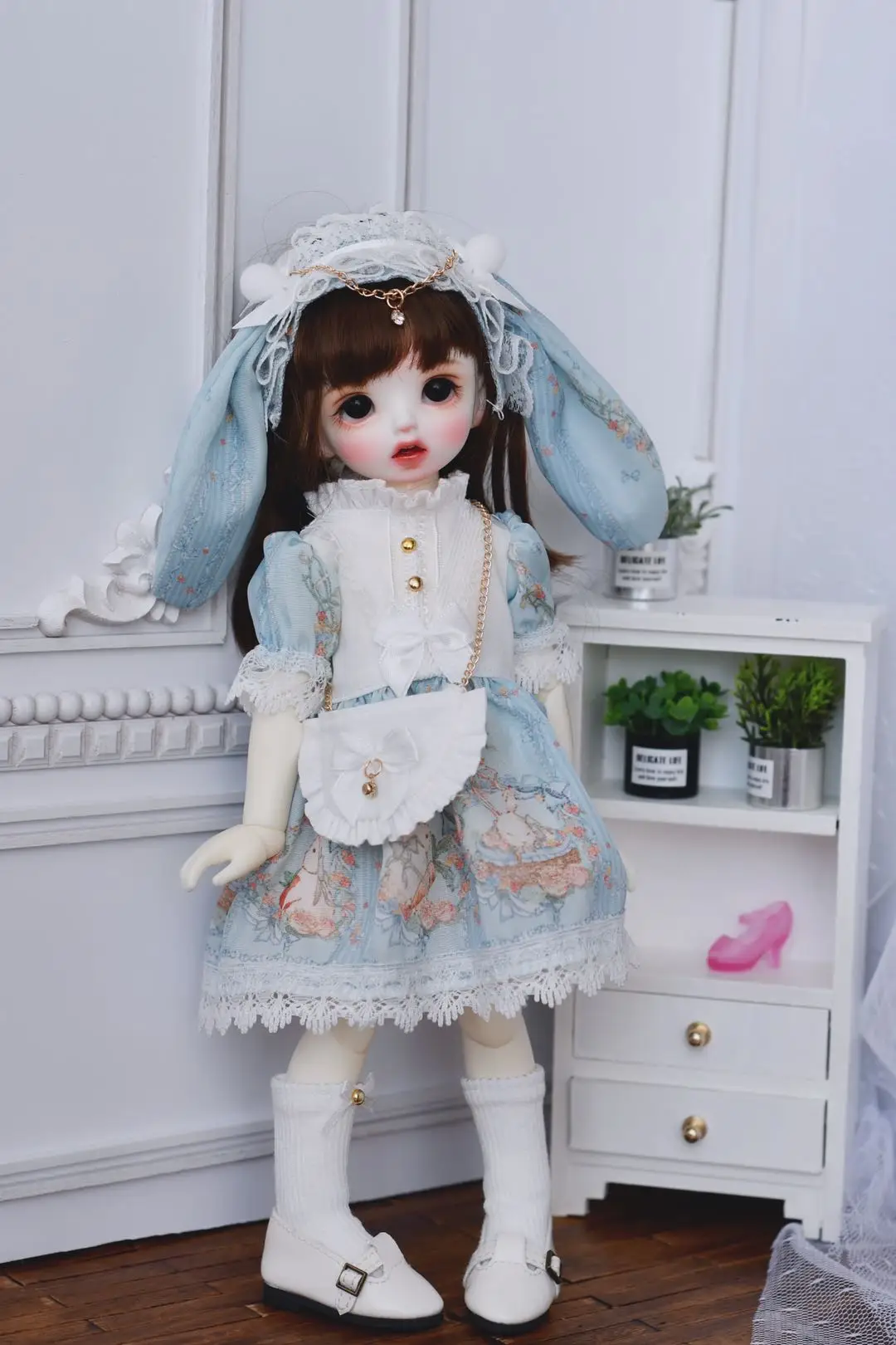 

BJD Blythe Clothes Rabbit ears, blue skirt Suit For 1/6 30cm Dolls (Fit for Pullip,Ob24,,Azone,Licca,ICY, JerryB, 1/6 Doll Acce