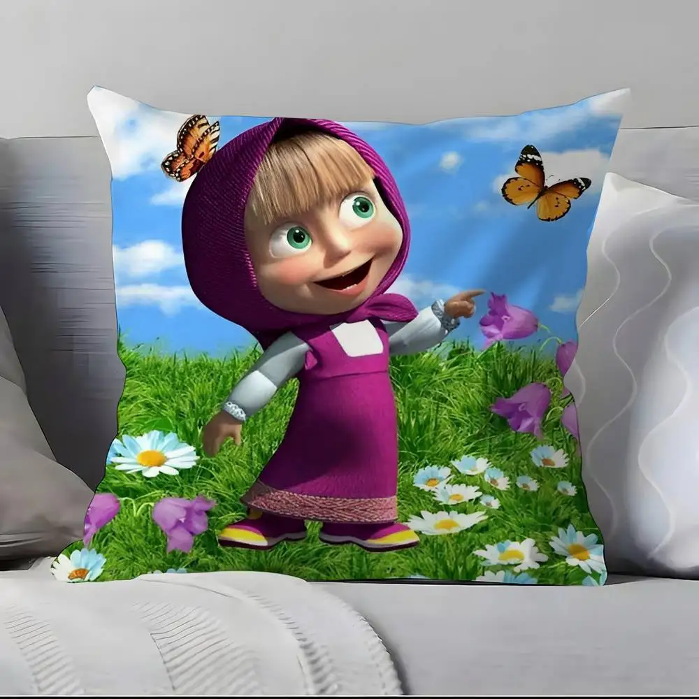 كيس وسادة كارتوني M-M-M-Masha And The B-Bears غطاء وسادة ناعم صديق للبشرة ومريح بسحاب مخفي