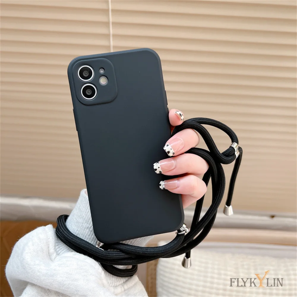 Crossbody Strap Lanyard Liquid Soft Silicone Phone Case sFor Huawei P30 P40 Lite P20 Mate 20 Lite 9 10 30 Pro Luxury Back Cover