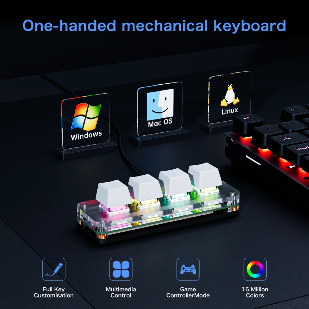USB Mechanical Keyboard Custom Programming Knob Keyboard 4 Keys Hot Swap Mini Keyboard Photoshop RGB Programming Macro Game