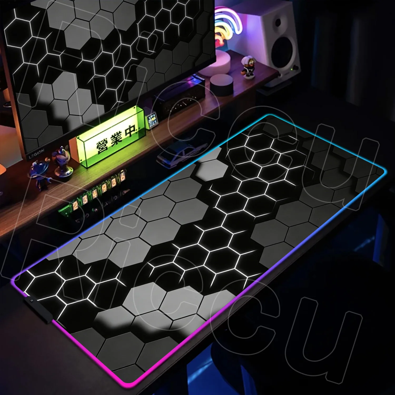 RGB HD XXL science fiction Geometry Large Gamer Mouse pad Gaming Rug Rubber LED Mousepad Keyboard Expand Desk Mat PC Accessories