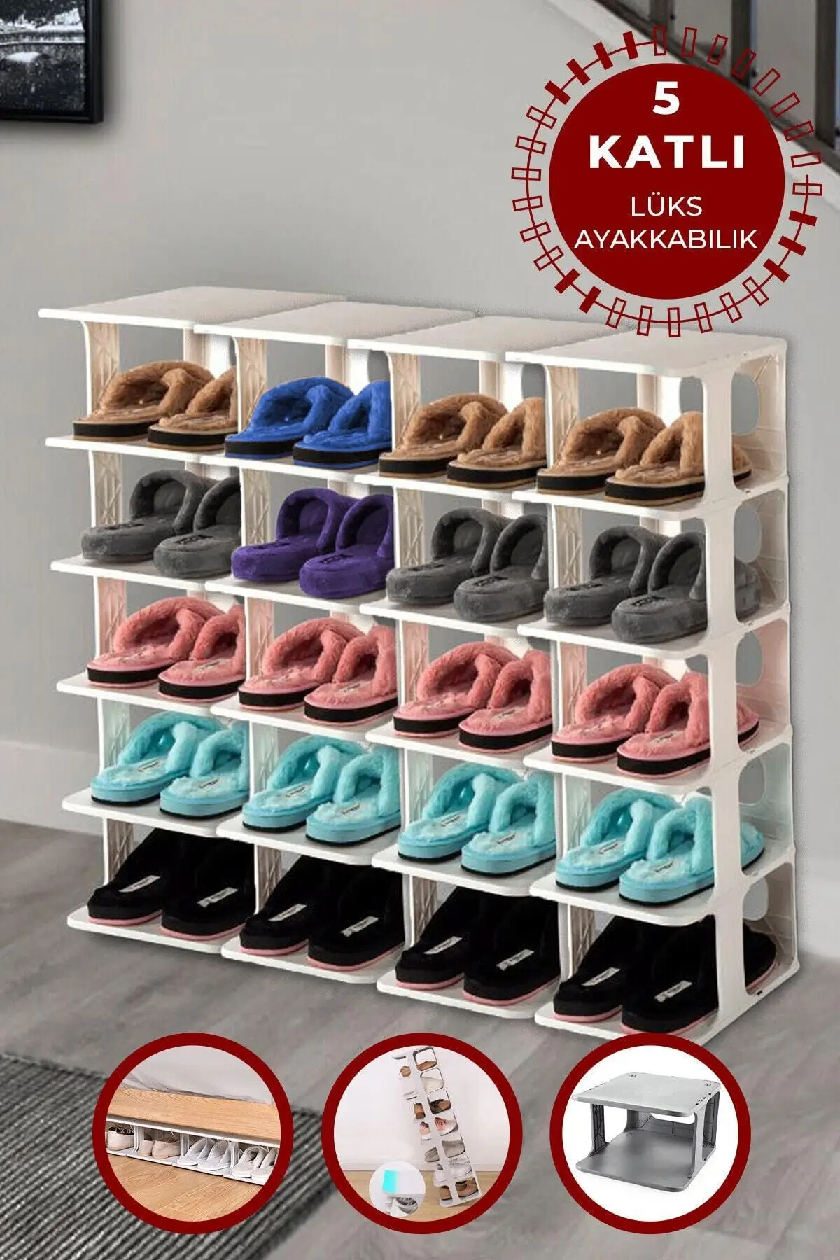 4 Pieces 5 Tiers Shoe Rack Extendable Shoe Rack Organizer White Shoes Hanger Box portable Plastic easy to set