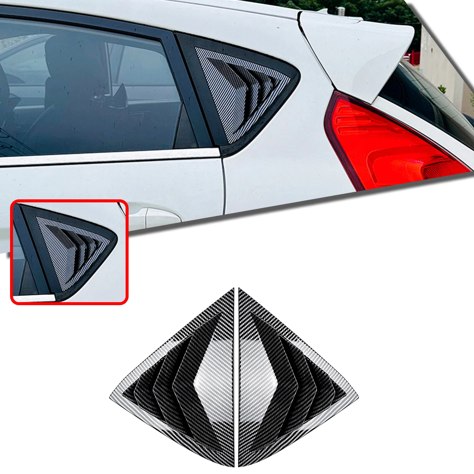 

For Ford Fiesta MK7 MK7.5 2008-2017 Rear Side Window Louver Shutter Trim Carbon Fiber Look/Gloss Black Windshield Blind Cover