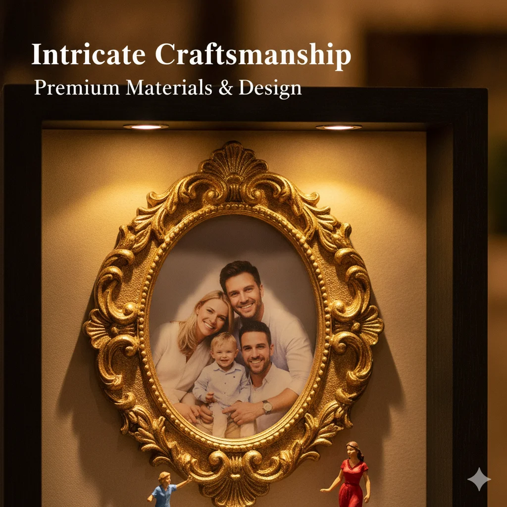3D White Wooden Family Photo Frame DIY Customizable Warm LED Mini Museum Silhouette Box Gift For Parents Christmas Birthday