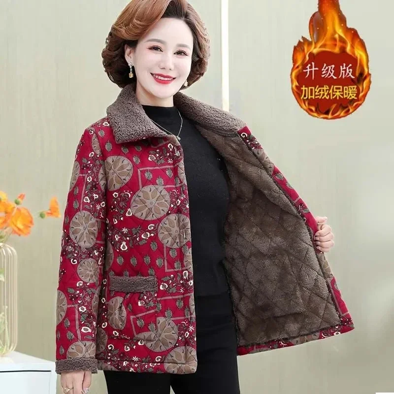 6XL Large Size Mother Winter Cotton Clothes Plush Thick Warm Padded Coat Middle Aged Mother Casual Parkas Elderly Grandma Jacket