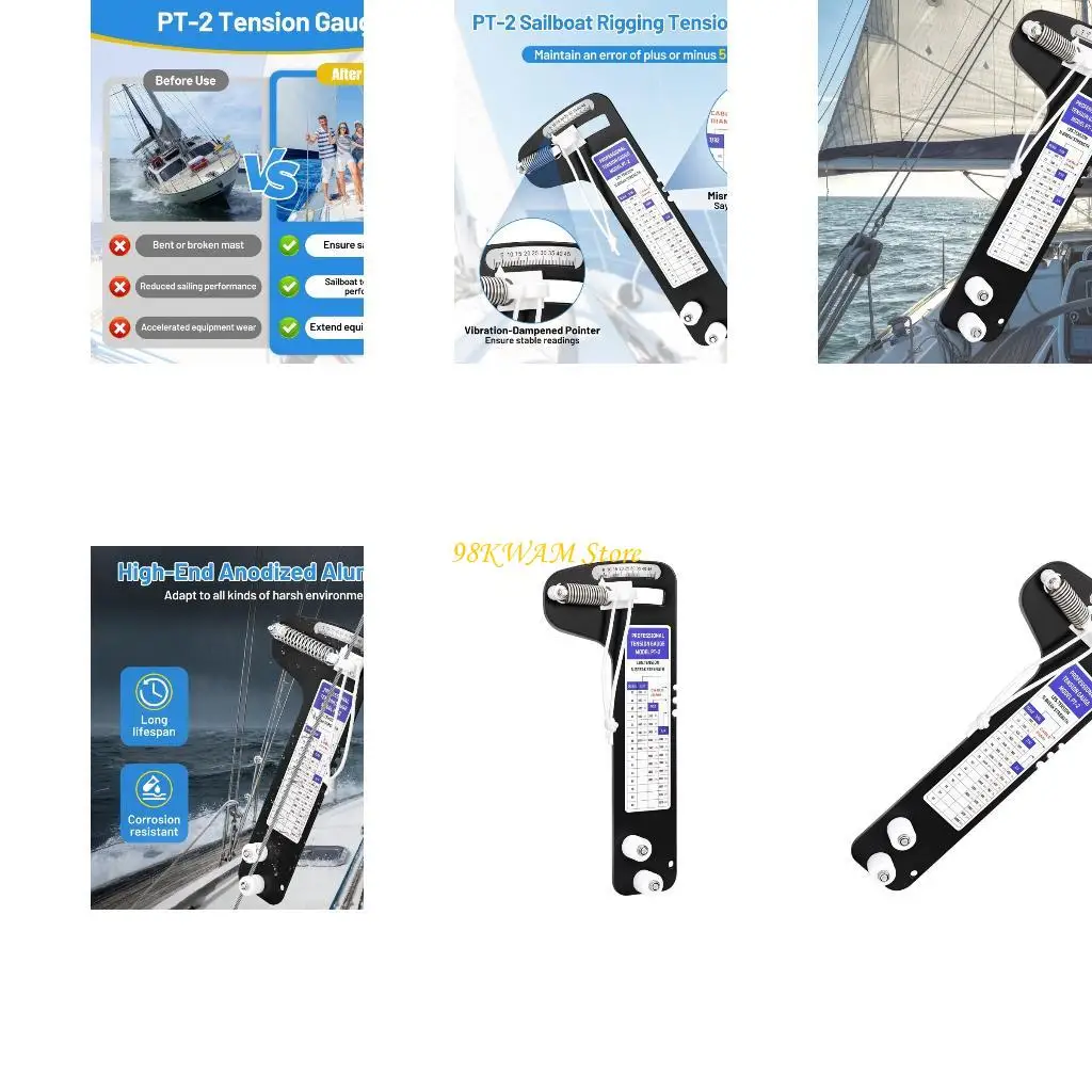 

User Friendly Marine Grade Aluminum Tension Meter 2 Easy To Read Suitable For Accurate Sailboats Cable Measurement 68UF