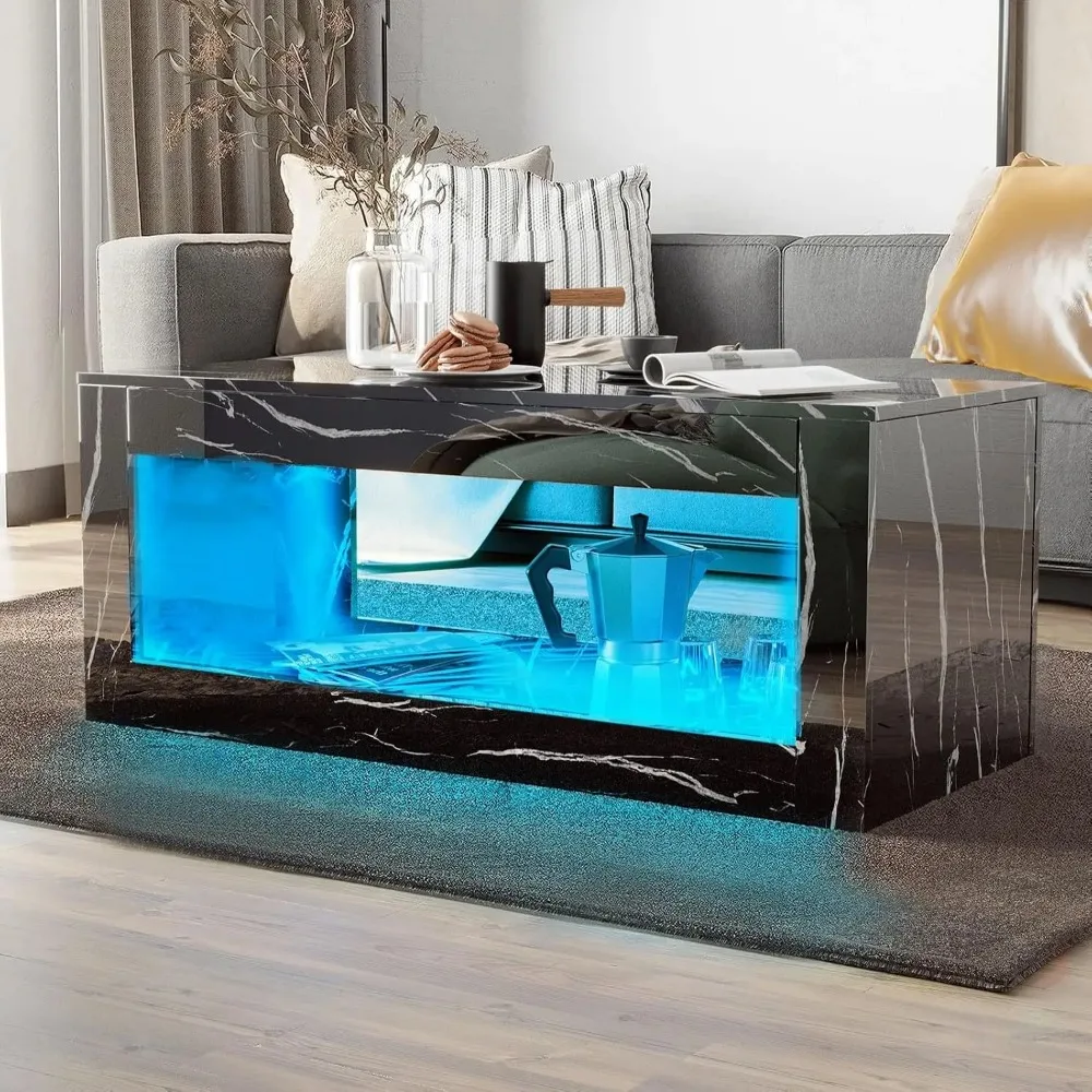 

47.2inch LED Coffee Table with Large Open Storage, Modern High Gloss Coffee Table with 16 Colors LED Lights